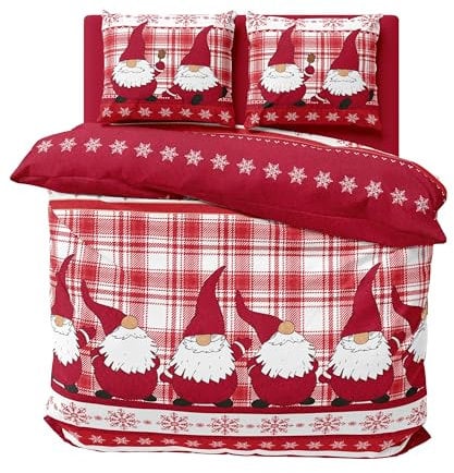 one-home Winter Bettwäsche 240x220 cm Wichtel Weihnachten rot weiß Flausch Warme Fleece