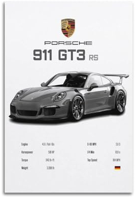 LADV 911 GT3 RS Stats Poster grau Rennsport Auto Dekorative Malerei Leinwand Wandkunst Bild 40 x 60 cm