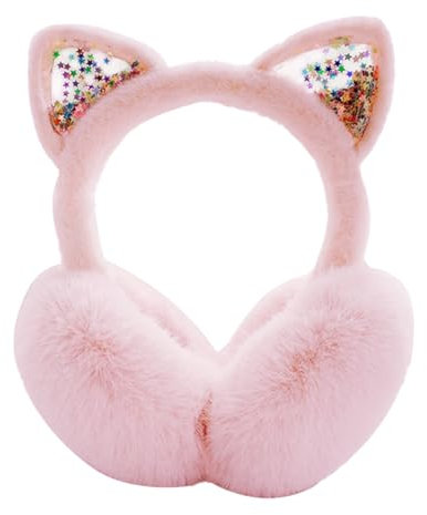 SUGSHYN Ohrenwärmer Kinder Ohrenschützer aus Weichem Plüsch Mädchen Winter Winddicht und Warm Ear Muffs mit Katzenohren für Den Außenbereich Kälte(Leder Rosa)