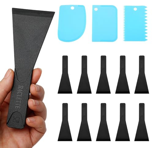 KLOP256 10 Stück Raclette-Spatel, 3 Stück Kuchenschaber, Antihaftbeschichtung, Breite 5 cm, Maxi, abgeschrägt, Spatel, Schaber, Kunststoff, Zubehör für Backformen