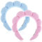 Spa Stirnbänder für Frauen 2er Set Schwamm Stirnband Zum Waschen Von Gesicht Oder Gesichtsbehandlung Hautpflege Stirnband Make Up Frottee Stoff Bauschiges Duschhaar Accessoire (Rosa Blau)