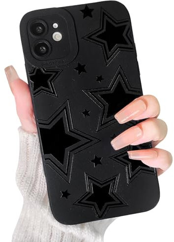 NITITOP Compatible for iPhone 11 Case Cute Cool Star Black Design for Girls Women Soft TPU Shockproof Protective Phone Cover Girly - Black Star