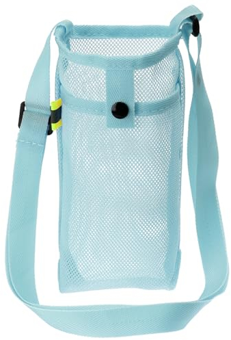 PATIKIL 22mmx13mm Water Bottle Bag, Mesh Portable Bottle Holder Carrier Adjustable Shoulder Strap for Sports Hiking Camping, Blue