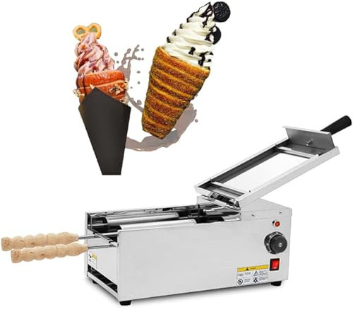 Machine électrique commerciale de rouleau de gâteau de cheminée de cornet de crème glacée, machine électrique de cornet de crème glacée avec 2 moules en acier inoxydable et poignées en bois ,110V