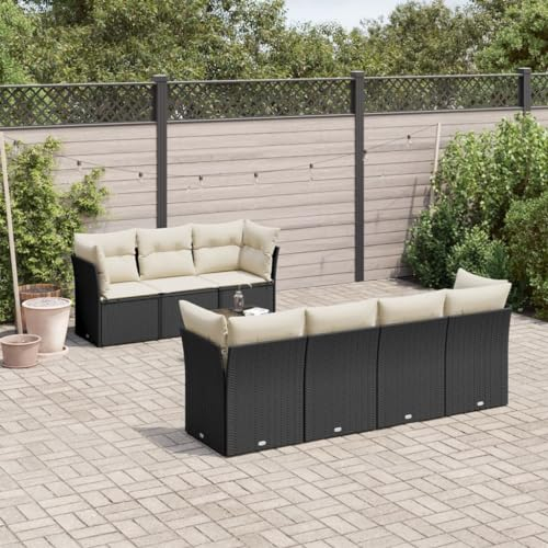 ULUYYUC 8-TLG. Garten-Sofagarnitur, Gartenmöbel Set Küchensofa Eckbank Polsterbank Geeignet für Außenbereich Balkon Hinterhof Garten mit Kissen Schwarz Poly Rattan