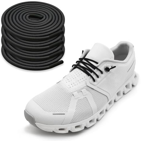 NDTEZUGT 2 Paare Elastische dünne Schnürsenkel für On Cloud 5 Running Schuhe, 2.5mm dehnbare runde ohne binden Gummi Schuhbänder als Ersatz für Turnschuhe, Elastic Shoe Laces (Black 03, 22''/55cm)