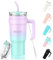 MOMSIV Gobelet de 1100 ml avec poignée et paille, grande capacité de 1 100 ml, tasse à café isotherme, tasse de voyage sous vide pour boissons glacées chaudes et froides, violet-vert