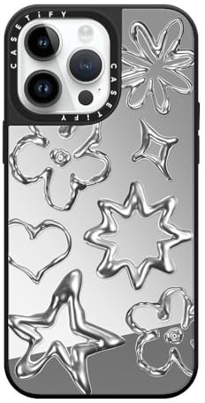 CASETiFY Mirror iPhone 14 Pro Max Case [Reflective / 4.9ft Drop Protection/Compatible with Magsafe] - Chrome Doodles - Silver On Black