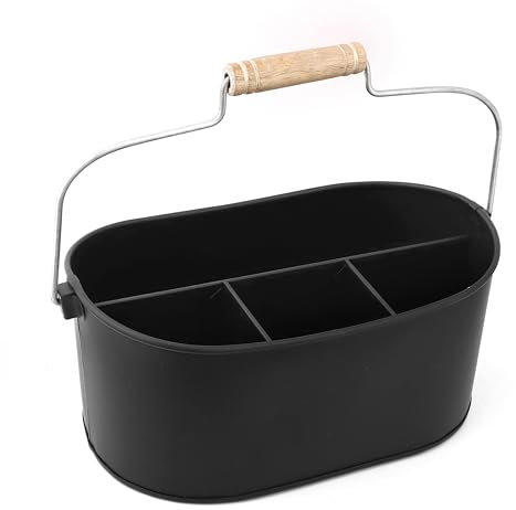 Alpha Living Home Robuster Utensilienhalter aus Metalllegierung für Küche, Besteckkorb mit Griff, verzinkter Besteck-Organizer für Gabeln, Löffel, Messer, Picknick, Arbeitsplatte und Esstisch (schwarz