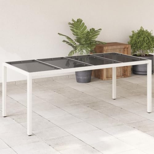 Tidyard Gartentisch mit Glasplatte Glastisch Esstisch Balkontisch Gartenmöbel Tisch Weiß 190x90x75 cm Poly Rattan