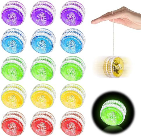KBIBCK 15 Stück LED Licht Jo-Jo, JoJo Spielzeug, Kunststoff Responsive Yoyo, Beleuchten JoJo Kinder für Geburtstag Party (15)