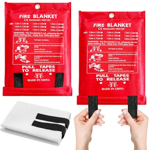 Vegena 2pcs Manta Ignífuga 1m x 1m Mantas Ignífugas, Manta De Emergencia Manta Apagafuegos Mantas Apaga Fuego Fibra De Vidrio Manta Contra Incendios Para Cocina,Chimenea,Barbacoa,Camping,Coche