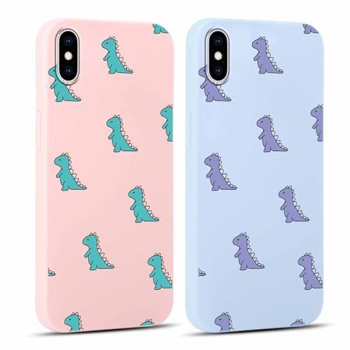 Foonary 2 Stück Handyhülle für iPhone XS Max 6,5 Hülle Rosa mit Muster Design Aesthetic Muster Mädchen Case Cover Weich Silikon TPU Stoßfest Schutzhülle für iPhone XS Max,Cartoon Dinosaurier