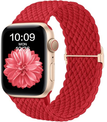 CeMiKa Cinturino Intrecciato Compatible per Apple Watch 45mm 46mm 44mm 42mm 49mm, Sport Nylon Ricambio Elastica Cinturini per iWatch Series 10 9 8 7 6 SE 5 4 3 2 1 Ultra 2/Ultra, Donna Uomini,Rosso