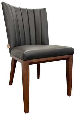 SIX Fenci Esszimmerstuhl aus Echtleder in Sand, Sitzkomfort mit Nosag-Federn, Robustes Hartholz, Belastbar bis 150 kg, Ideal für Büro, Küche, Gastronomie, Nussbaum (Braun)