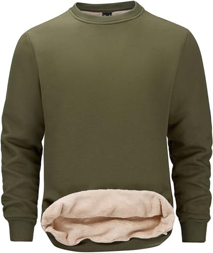 Tansozer Winterpullover Herren Warm Arbeitspullover Dickes Fleece Sweatshirt Winter Pullover Thermo Fleecepullover Crewneck, Armeegrün, S