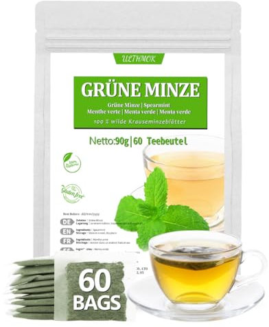 Té de Menta Verde | Té de Hierbas de Menta Verde | Menta Verde 100% Natural, sin cafeína ni aditivos (60 bolsas)