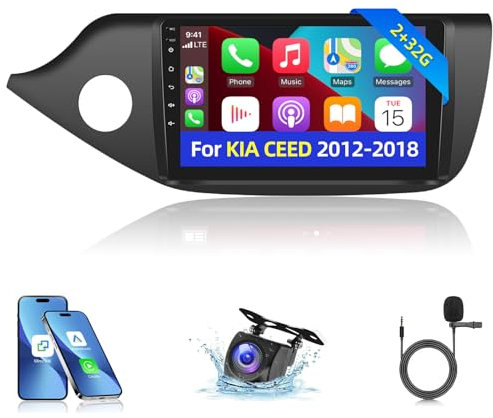 NHOPEEW Autoradio für KIA CEED 2012-2018 mit Drahtlos Carpaly & Android Auto - Android 13 Autoradio mit WiFi GPS Lenkradsteuerung EQ Split Screen + Rückfahrkamera&Mic
