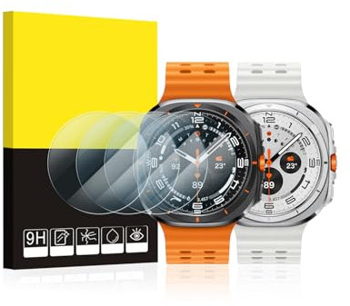 SPGUARD 4 Pezzi Pellicola Protettiva compatibile con Samsung Galaxy Watch Ultra 47mm,2.5D HD Vetro Schermo Pellicola 9H Antigraffio,Senza bolle,in Vetro Temperato per Galaxy Watch 7 Ultra 47mm