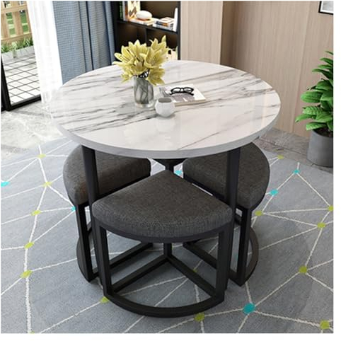 Esstisch-Set For 4 Runde 80 Cm Konferenztische, Esstisch Set, Besprechungstisch Mit Stühlen, Kompakter Küchentisch Und Stühle, Kleine Konferenzraum Tische Tisch Und Stuhl Set Sparen Platz(Gray)