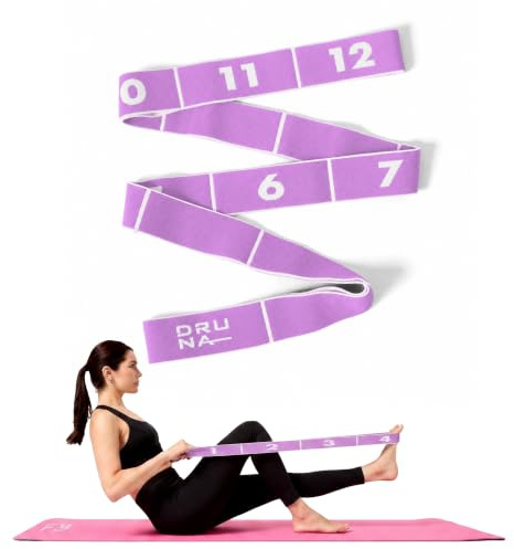 DRUNA Elastikband Geschlossene Schlaufe mit 12 Griffen Medium 127 × 4 cm Gelb – Dehnung, Fitness, Rhythmische Sportgymnastik, Yoga, Pilates, Tanz (Lila)