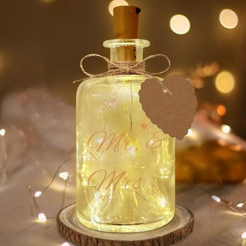 LED Flaschenlicht Mit Spruch - Mr -Mis, Beleuchtete Flaschen Deko,Flaschenpost Geschenk, Korken mit Lichterkette für Flaschen, Geschenke für Frauen