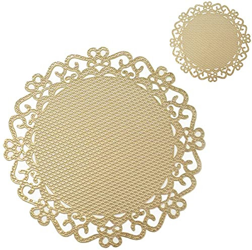 Round Placemats and Coasters,Gold WashableRound Table Mats Set of 4Dining Table Set, Heat Resistant PVC Dining Table Mats, Easy Clean for Cups, Plates, Cutlery – Elegant Dining Table Set (Gold)