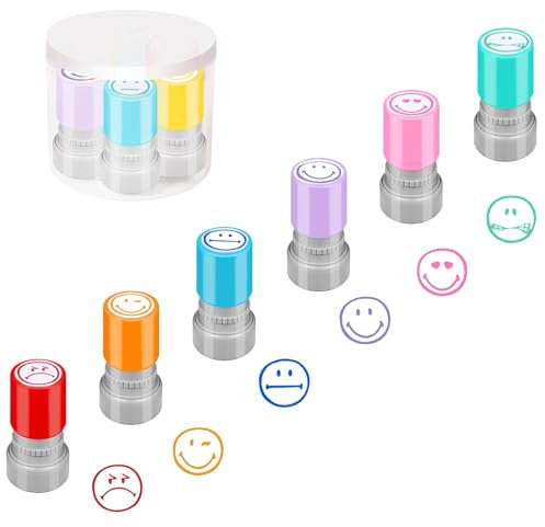 Selbstfärbender Lehrer Stempel Set, 6Pcs Stempel für Kinder, Belohnungsstempel Lehrer, Schüler Hausaufgaben Stamper, Lehrer Geschenke für Kinder, Bildung, Lehrer, Überprüfung-Design2