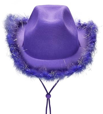 LYSINK Cowboyhut für Damen, Diamant-Quaste, Cowgirl-Hut, Strass-Fransen, Kuh-Jungen-Hüte, Rave-Junggesellenabschied-Zubehör, A-Lila Fluff, Einheitsgröße