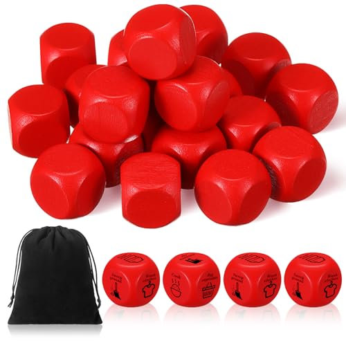 Kasyat 20 Stücke DIY Leere Würfel Blanko Holzwürfel zum Beschriften Unbemalte Einfacher Würfel mit Runden Ecken 6 Seitige Klötze(Rot,20 mm)