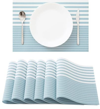 Tovagliette, tappetini da tavolo, Tappetino isolante termico antiscivolo in vinile plastico intrecciato europeo(Blue)