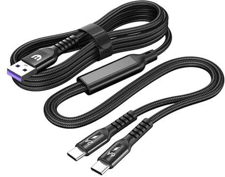 Hattba Cable multiUSB C 2 en 1, cable de carga múltiple tipo C, doble divisor USB C, cable de nailon USB A a doble puerto USB C