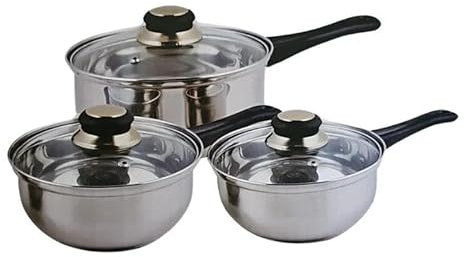 Buystarget 6 Pcs Stainless Steel Saucepan Set Sauce Pan Cooking Pots + Glass Lids Cooking Hobs- Gas Electric Solid Hotplates Cooker Cool Touch Sturdy Handles Cook Home Chef Kitchen Cookware Stock Pot