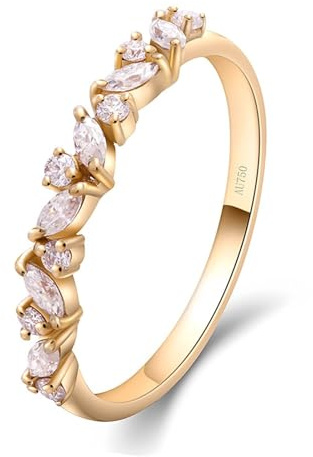 Damenring Modern, Vintage Ring Blätter 14K Gelbgold mit Moissanit Größe 56 (17.8) Geschenk Beste Freundin