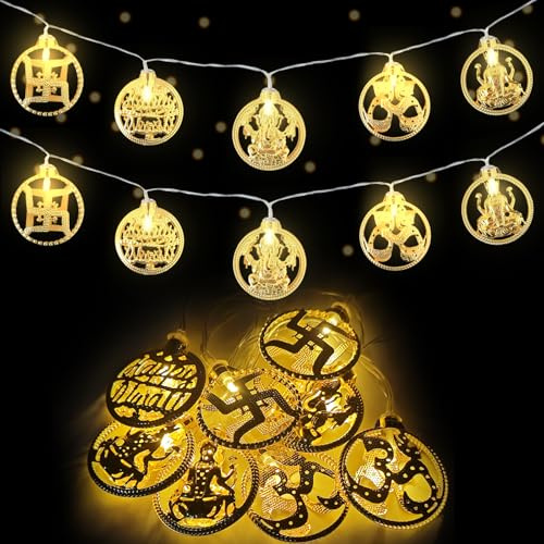 Moonlight Miles Diwali-Lichterkette, 10 LEDs, Diya-Lichterkette, Dekorationsartikel für Diwali-Party, Zuhause, Innen- und Außenbereich, (Warmweiß, 2,5 m USB)