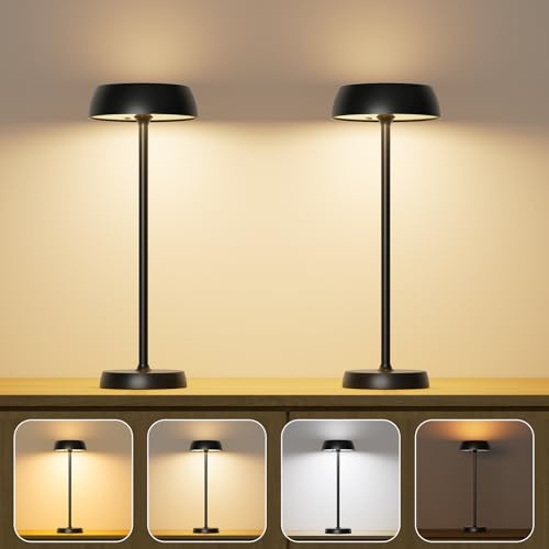 Ylatoial Lampada da Tavolo a LED Wireless l con Controllo Touch DimmerabileContinuo, 4 Modalità di Luce, Batteria Ricaricabile per Camera da Letto, Ufficio Domestico, Campeggio - 2 PCS