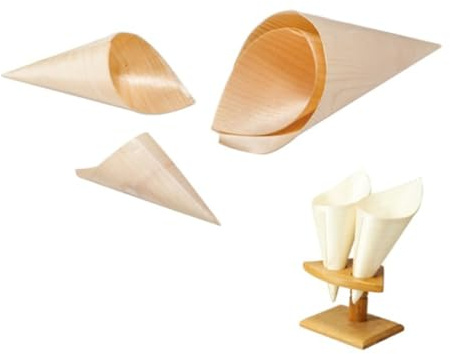Healeved Cornets de Glace Jetables en Bois 15,5 X 6 Cm – Lot de 50 Cônes Coniques pour Coupes de Crème Glacée, Amuse-bouches et Articles de Fête – Cônes Alimentaires Pratiques pour