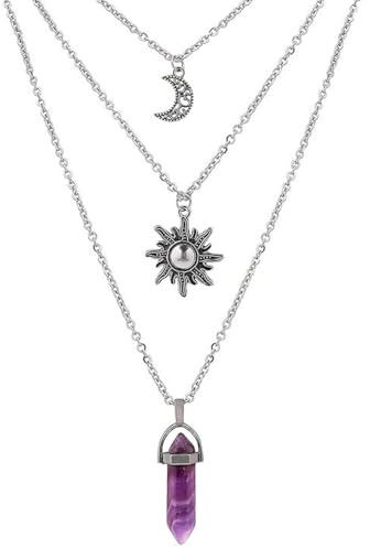 Cossaot Gotischer Sonne und Mond Halskette, Kristall Anhänger für Frauen, Schmuck Gothic y2k, Goth Hexen Schmuck, Für Frauen, Goth Hexen Halskette