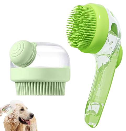 Pet Bath Brush for Dogs, Dog Shampoo Brush with Dispenser, Washing Brush for Bath Time, Long Handle and Round Design, Green Bath Accessories, 19 x 8.5 cm and 8.5 x 7 cm