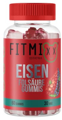 FITMIXX Eisen-Komplex Gummibärchen mit Folsäure für Frauen - Formel mit Vitamin E zur Unterstützung der Nährstoffversorgung und eines gesunden Lebensstils, 60 Gummis