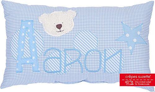 crepessuzette Namenskissen für Jungen Taufgeschenk Geburtsgeschenk Kissen mit Namen (Namenskissen Motiv Aaron)