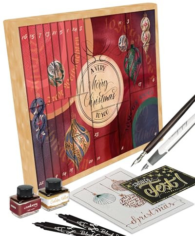 ONLINE Kalligrafie Adventskalender 2024 I Kreativ-Adventskalender Kalligraphie für Erwachsene mit 33 hochwertigen Produkten I Kalligrafie-Überraschungen, inkl. Tipps, Anleitung & Video-Tutorials