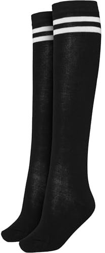 URBAN CLASSICS Calcetines hasta la Rodilla para Mujer, Medias Estilo Old School College con Rayas, Color Negro/Blanco, Talla 40-42