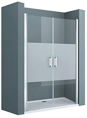 doporro Porta Box Doccia per Nicchia 90x195cm Cabina Doccia con 2 Ante Apertura Battente Porta Doccia in Vetro Temperato Parzialmente Satinato Teramo24MS