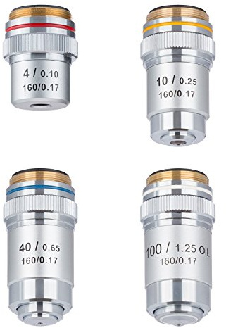 AmScope 4X-100X Four Achromatic Objective Lens Set