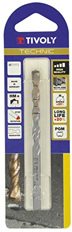 tivoly 10960521200-Spiralbohrer Beton Technic mit Maßeinteilung, grau