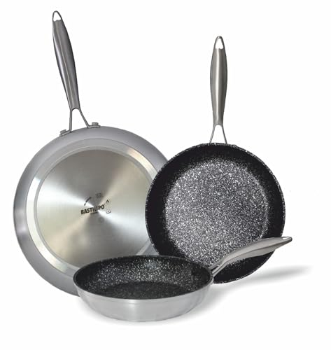 Bastilipo - Titanium pro 24cm, sarten aluminio fundido, antiadherente a la piedra, full induction, asa remachada de acero cepillado