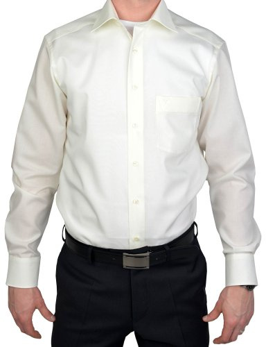 Marvelis Herren Businesshemd Non-Iron Modern Fit, Langarm, Kent-Kragen, Uni Popeline, 100% Baumwolle, Hellbeige 20, 48