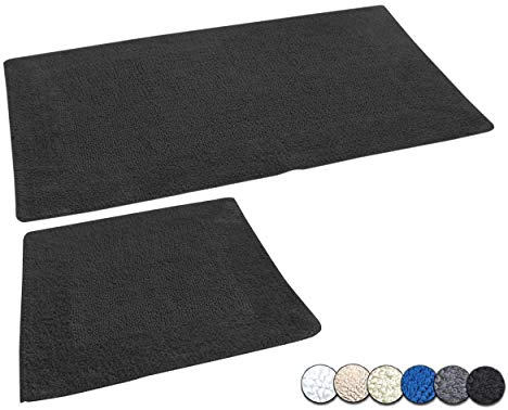 Casalanas | Modell Fontechiari | doppelseitiges Badteppich Set | Badvorleger | Badematte aus 100% Natur-Baumwolle | Badezimmergarnitur 2-teilig (60x60cm+120x70cm) | Badezimmerteppich in Farbe Schwarz