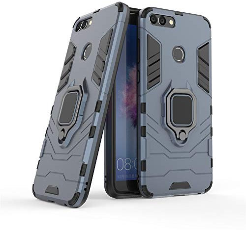 DESCHE per cover Huawei P Smart 2018 / Enjoy 7S, cover per staffa dell'anello + protezione per lo schermo, compatibile con supporto magnetico per auto (non include la staffa per auto) - marino